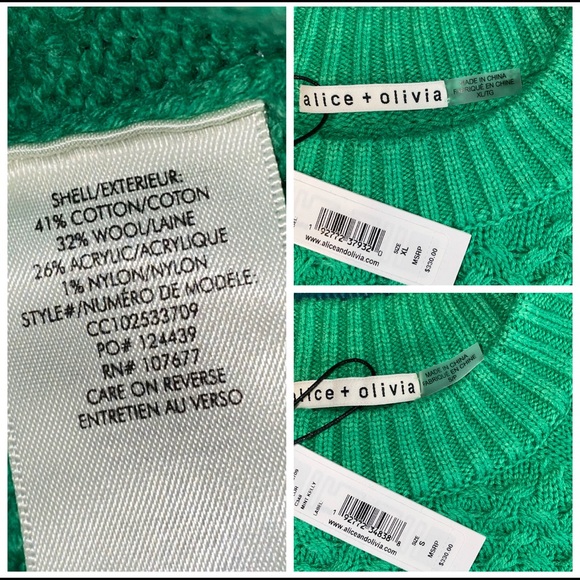 Alice + Olivia Leta Textured & Woven Pullover Mint Kelly Green Sweater - Picture 14 of 16